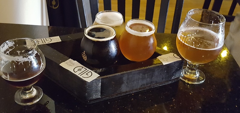 A sampler of beers at GILD brewing