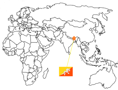 World Map with Bhutan marked